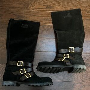 Love Moschino Black Suede Boots with Gold Buckles